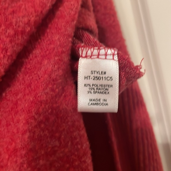 Soft red sweater with cowl neck. Lower in back with slit on sides. - Picture 5 of 5